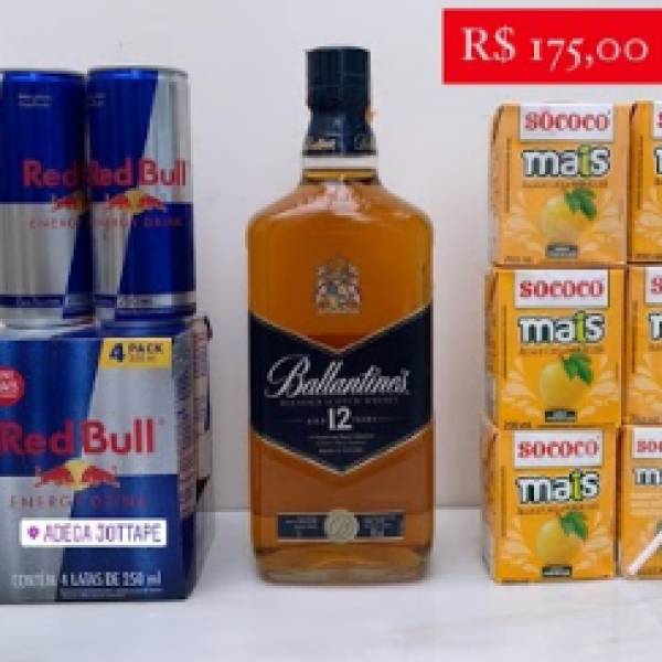 Combo whisky Ballantines 12 anos red bull Acompanha 6 Redbulll +6 gelos
